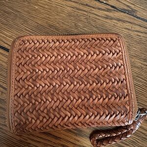 Latico Brown Woven Leather Wallet in Cognac